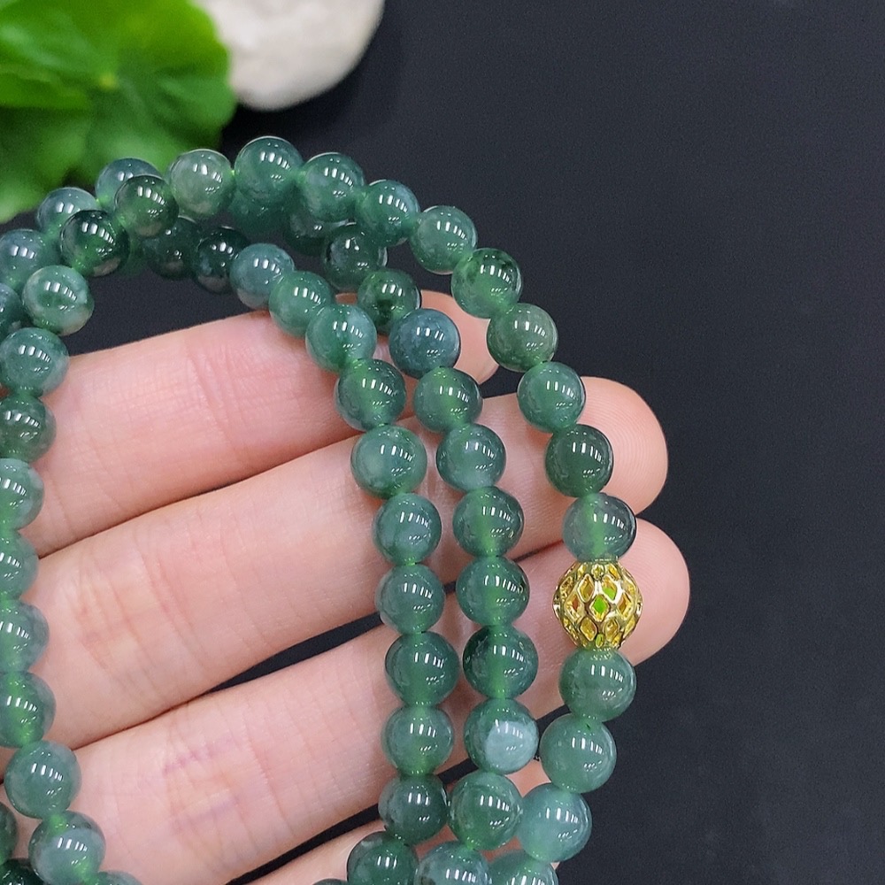 F35125405 Jadeite Bead Necklace Non-Gold Inlaid Total Weight Approx. 41.3g Size Approx. 6.2mm