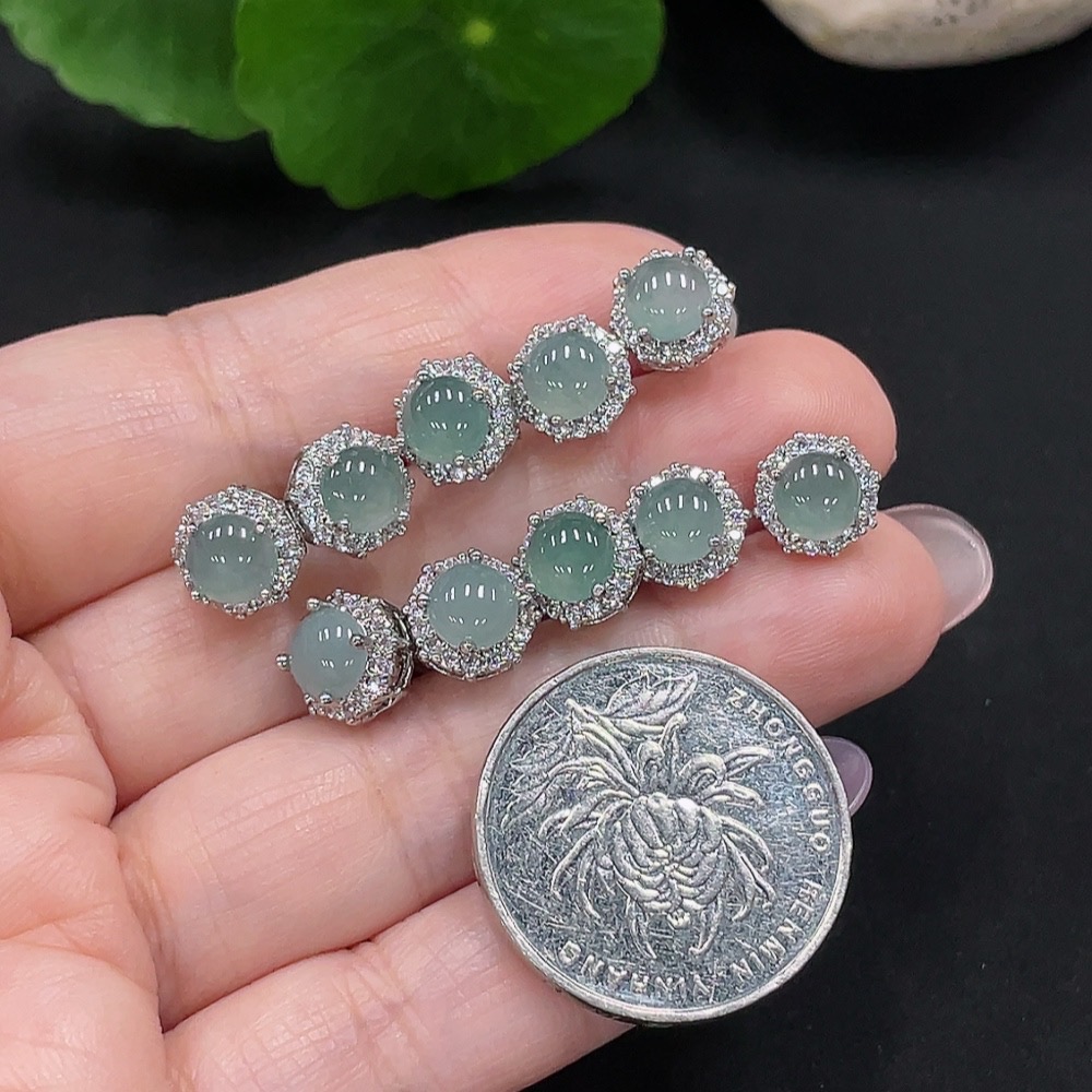 F34981779 Jadeite cabochon inlaid earrings non-metal inlaid