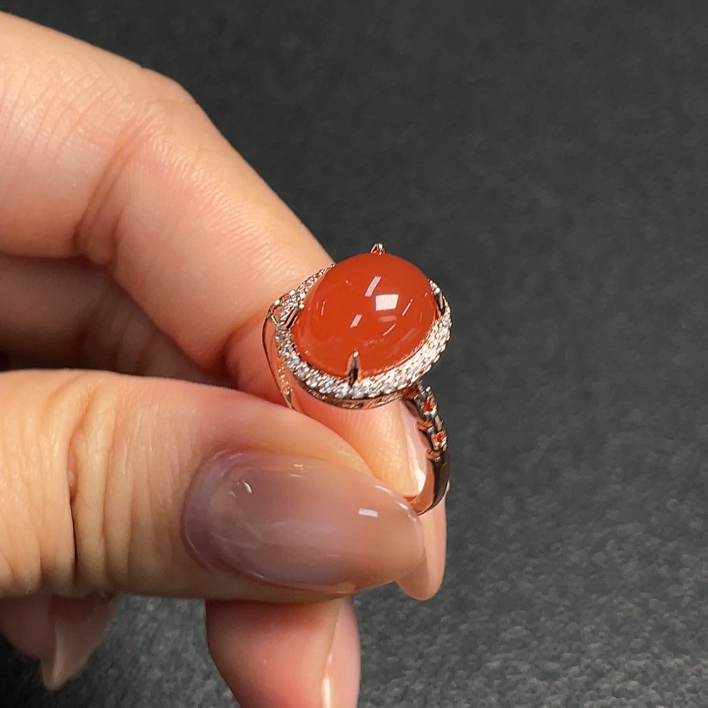 C32814865 South Red Agate Ring Non-Gold Adjustable Total Weight Approx.3.09g