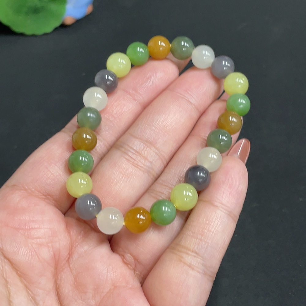 H35118229 Hetian Jade Bead Necklace Approx. 7.6mm Total Weight Approx. 17.8g