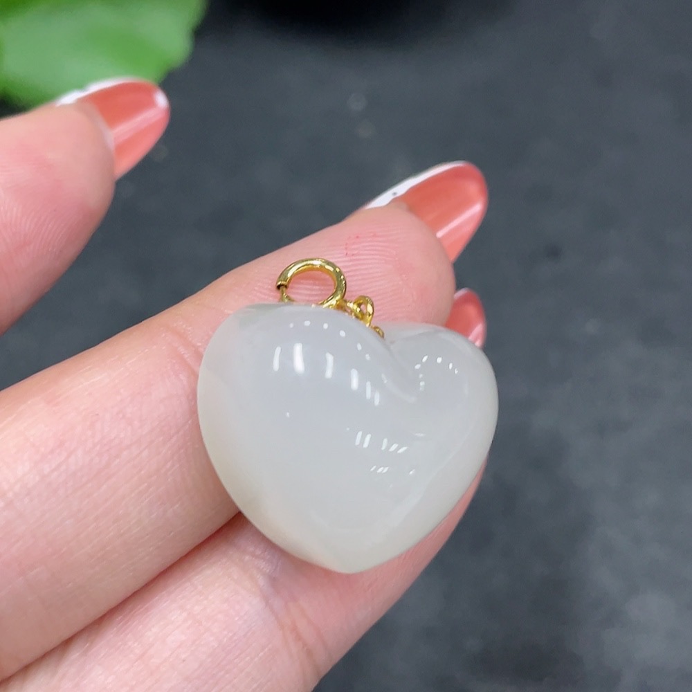 H34016495 Hetian Jade Inlaid Pendant Heart Total Weight Approx. 7.4g 18k