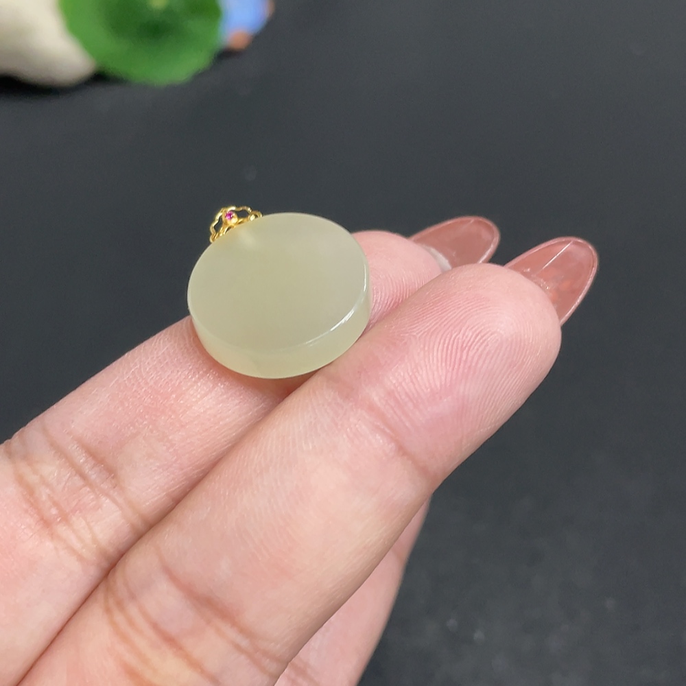 H34010761 Hetian Jade Inlaid Pendant, Plain Pendant, Total Weight Approx. 3.3g, 18k