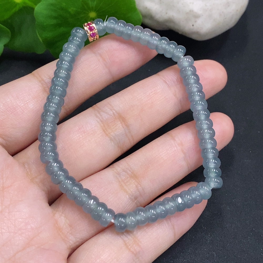 F34022095 Jadeite Bead Necklace Approx.5.3mm Non-Gold Total Weight Approx.11.8g