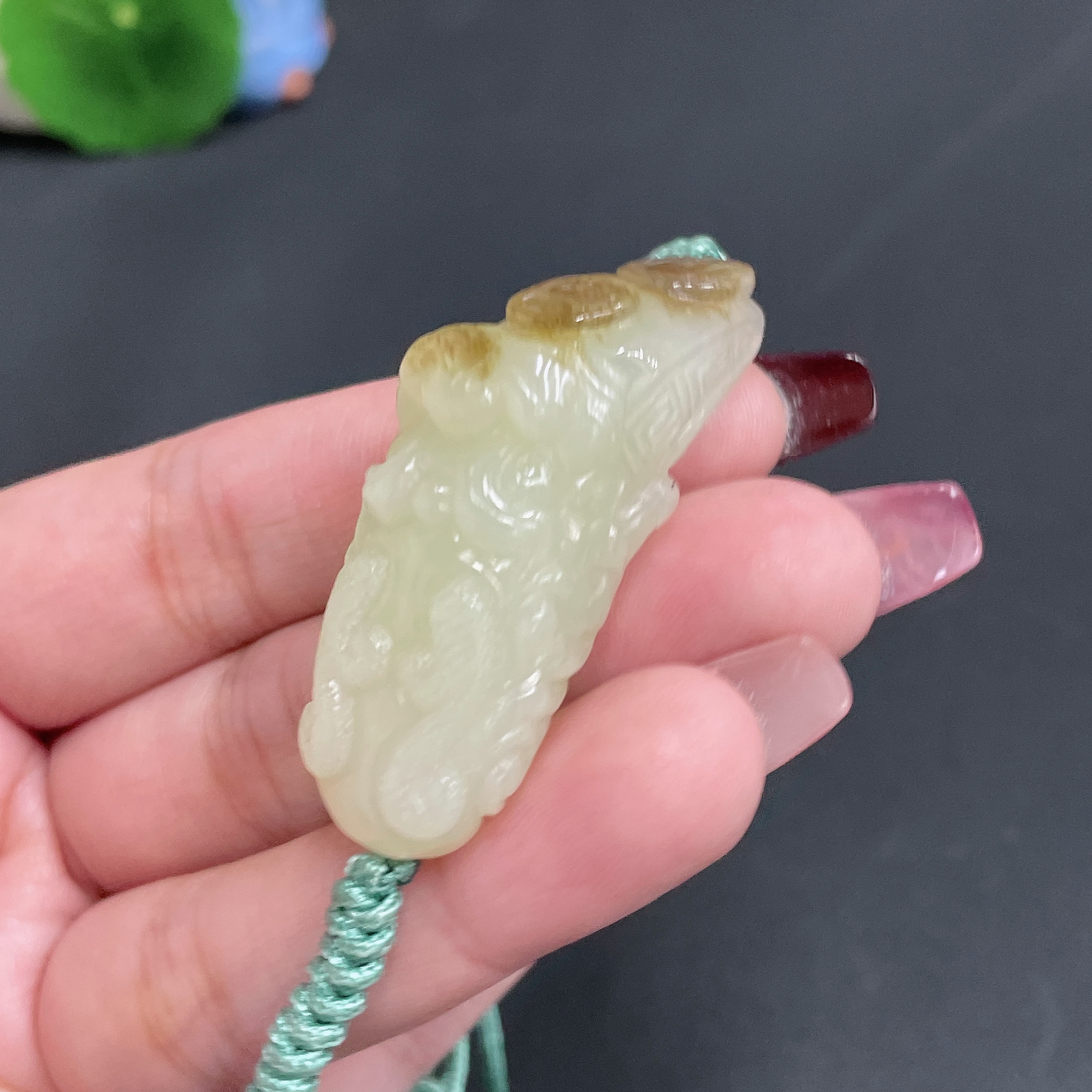 H23687026 Hetian Jade Hand Tablet Total Weight (Including Rope) 26g