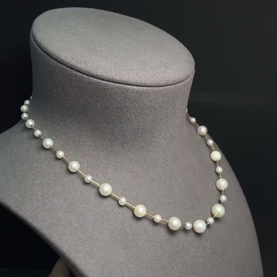 C31682087 Seawater Pearl Necklace Marked Red Non-Gold Rest 18K Gold String Undetectable Total Weight Approx. 11.16g Size 4.3-8.4mm