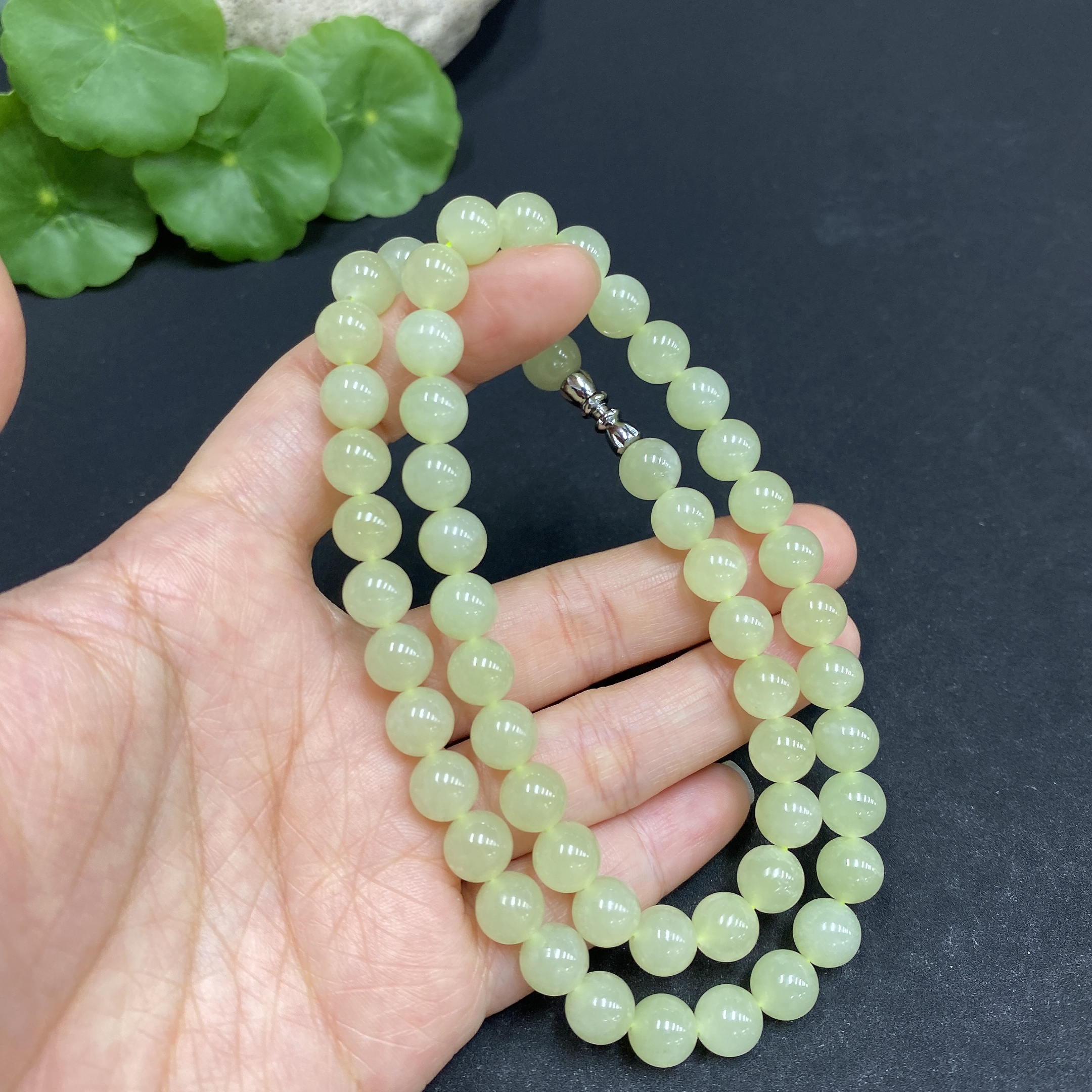 H33878358 Hetian Jade Bead Necklace Approx. 7.8mm Beads Total Weight Approx. 43.8g