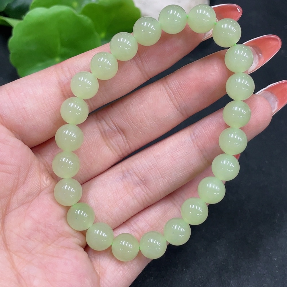 H35084496 Hetian Jade Bracelet, approx. 7.8mm beads, total weight approx. 18.4g