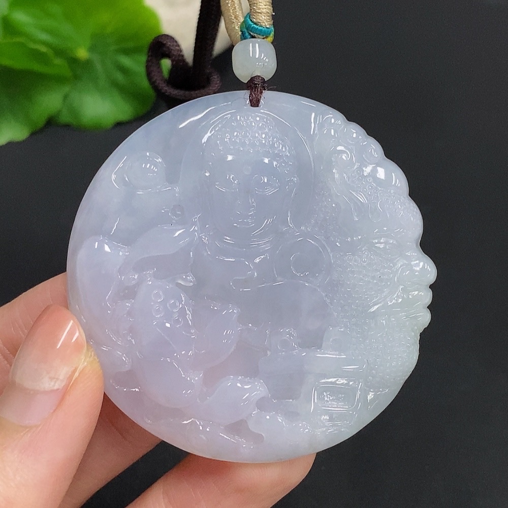 F35125228 Jadeite Buddha Pendant with Cord, Total Weight Approximately 34.6g