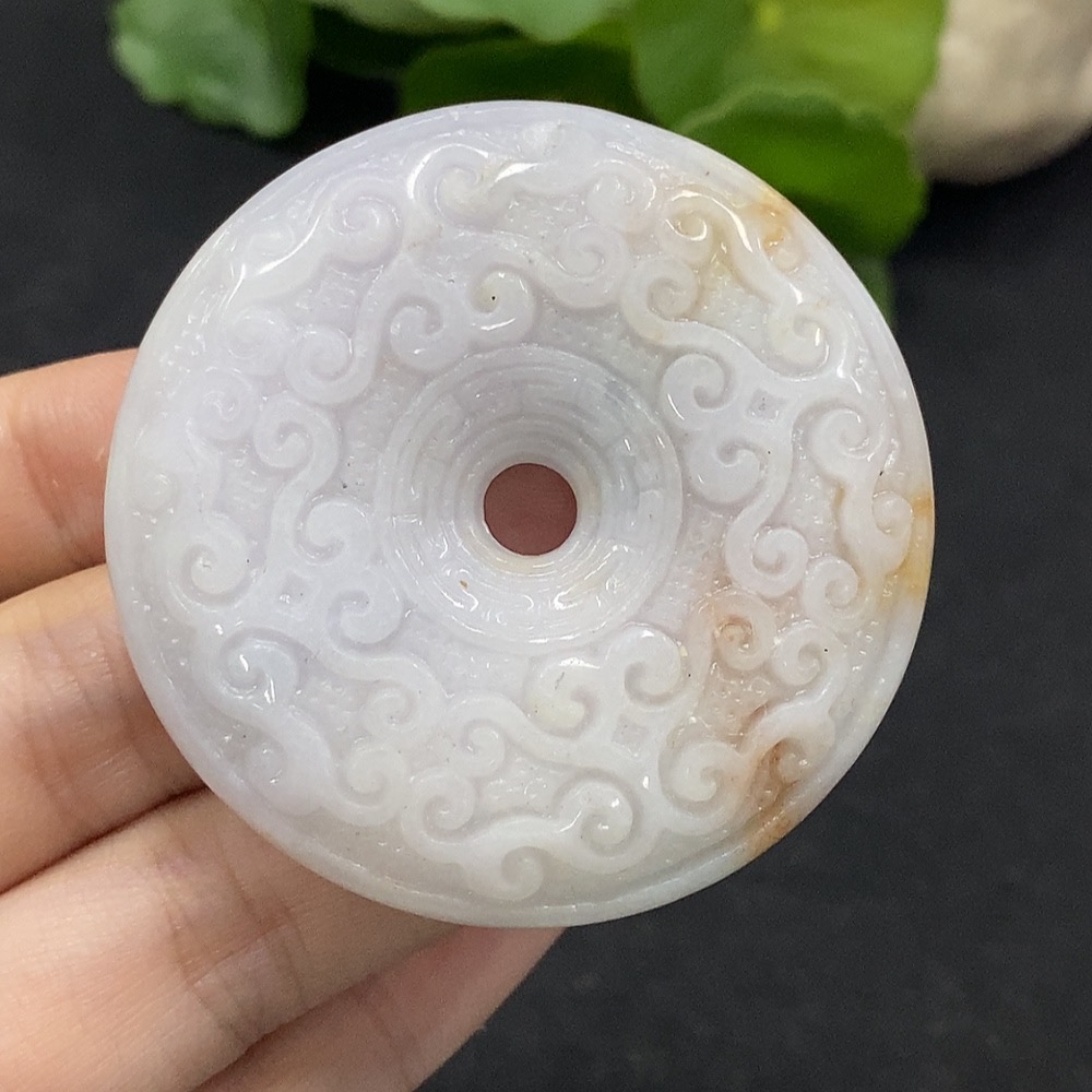 F34056749 Jadeite Safety Buckle Pendant, yellow part color origin undetermined, total weight approximately 49g