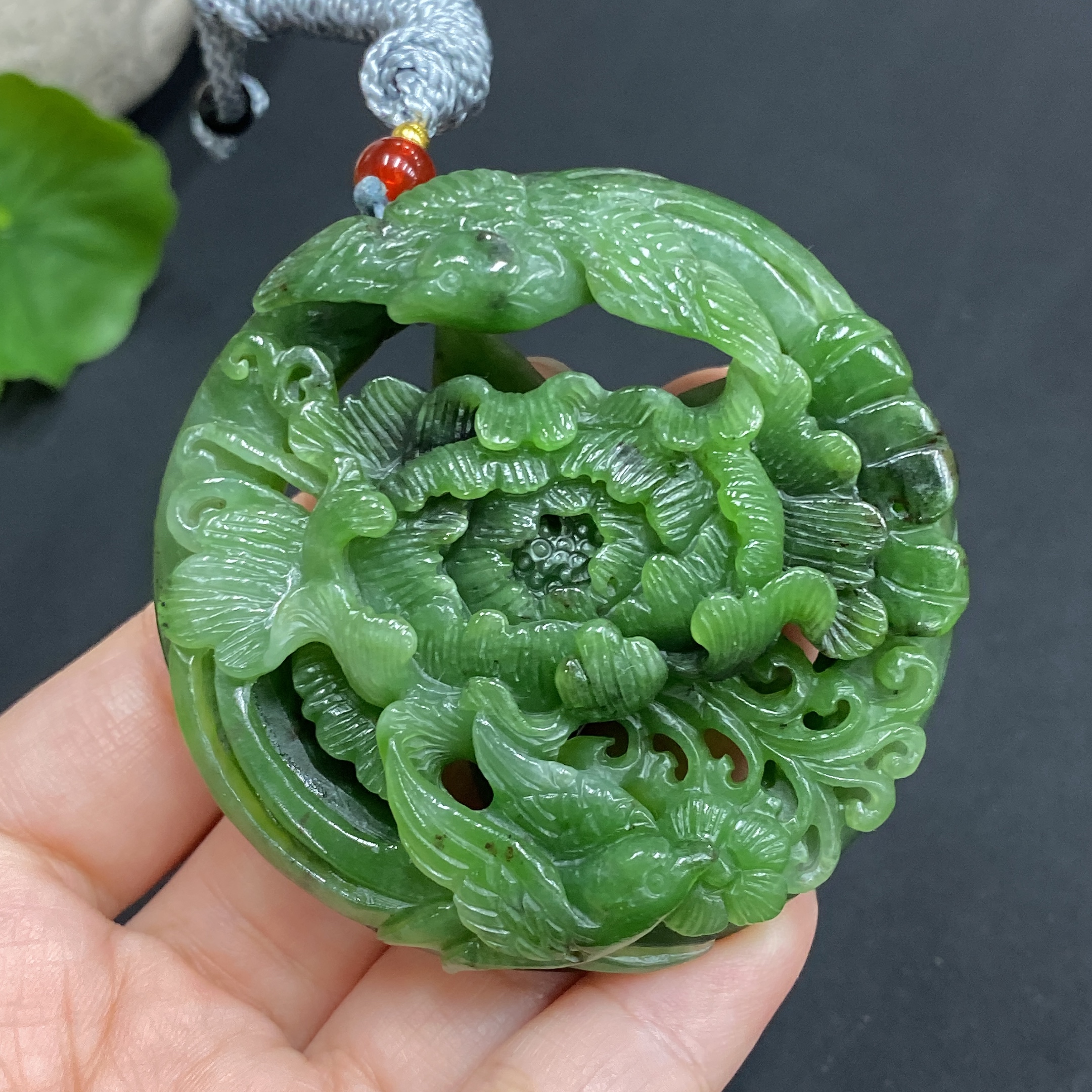 H22439304 Hetian Jade Pendant - Flourishing Prosperity - Total Weight Approx. (including rope) 61.6g