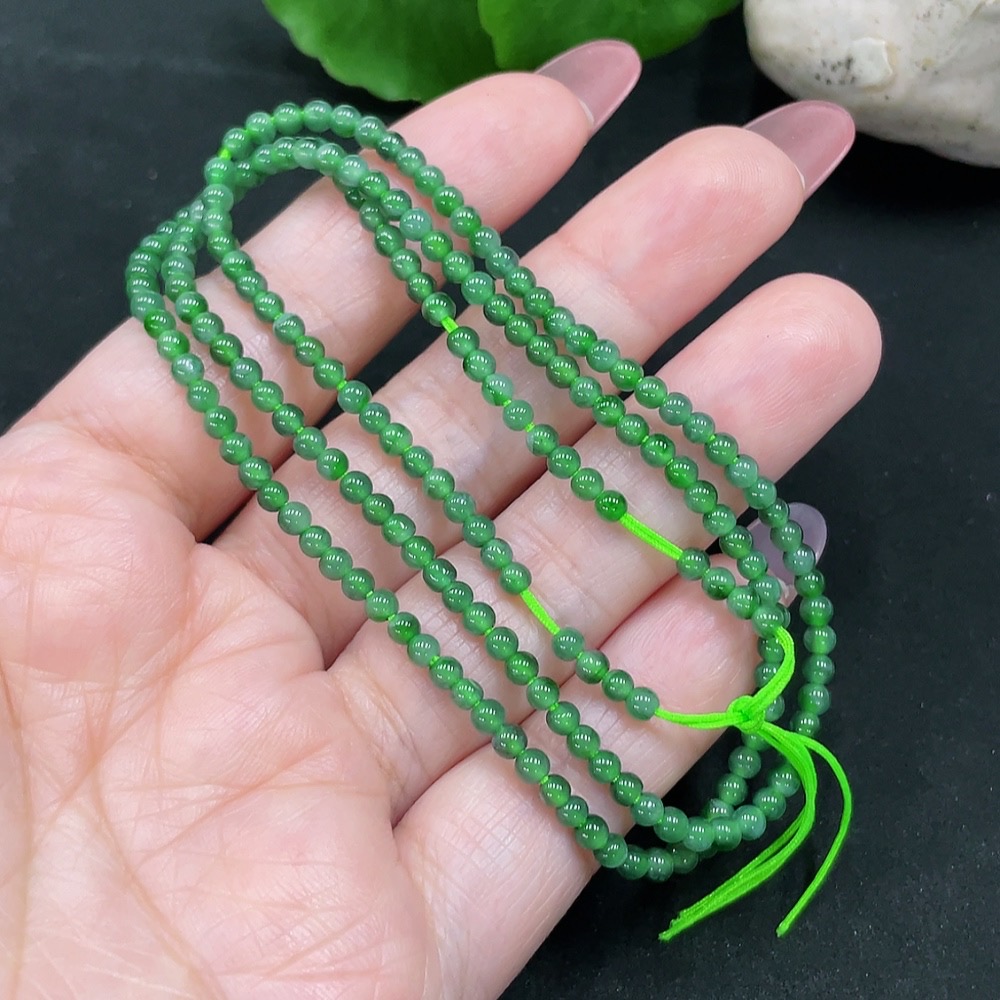 F34983105 Jadeite Beaded Necklace Approximately 3mm Total Weight About 7.9g