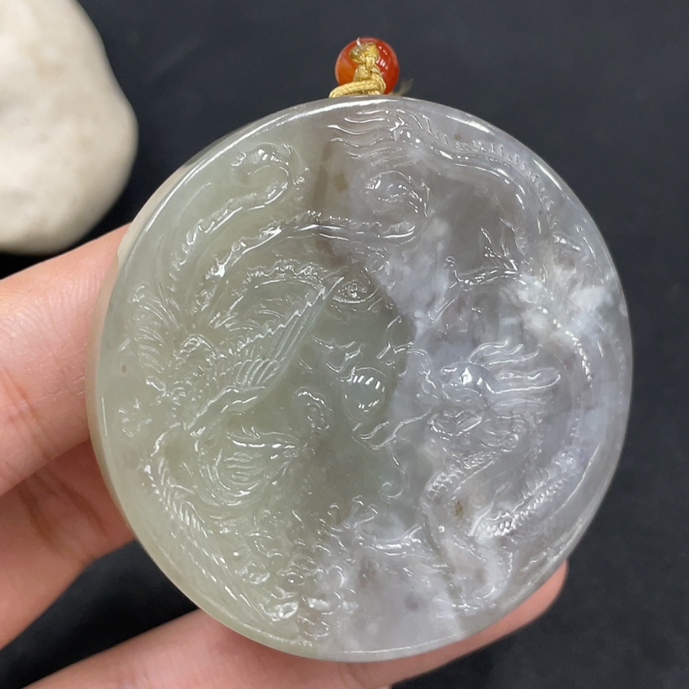 H30561150 Hetian Jade Pendant    Dragon and Phoenix Bring Prosperity
