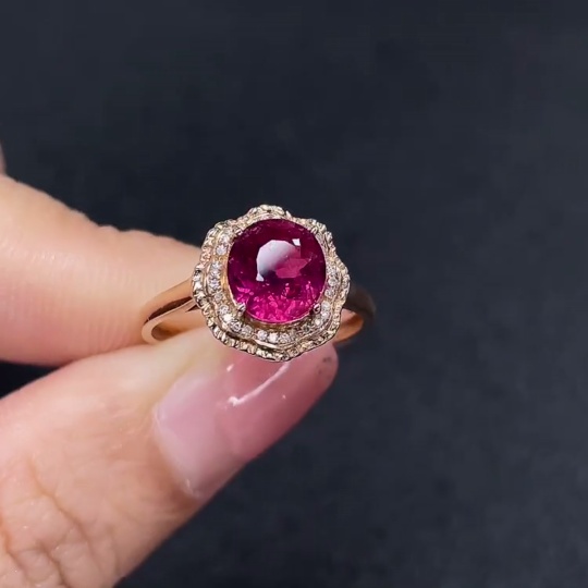 C32785373 18K Tourmaline Ring with Diamond Accents, Total Weight Approx. 2.43g, Size 14