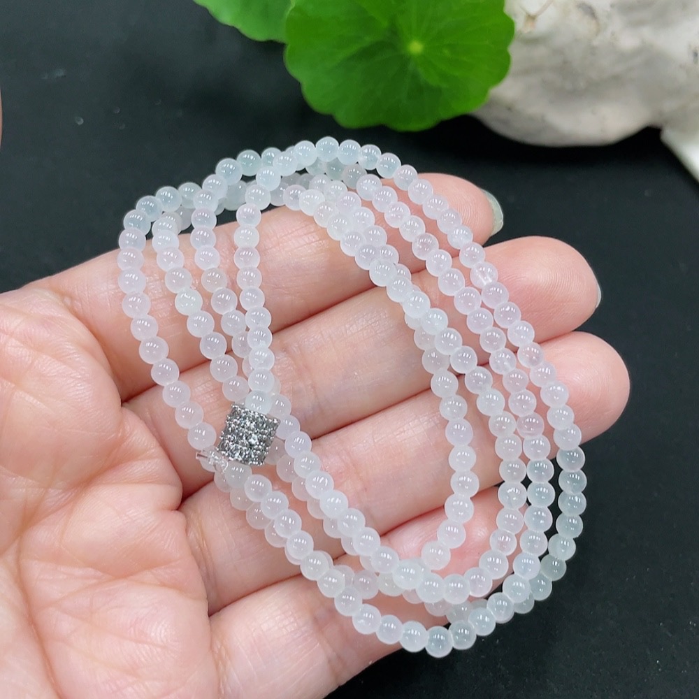 F30453565 Jadeite Bead Necklace approx. 3.5mm total weight approx. 13.77g non-gold inlaid