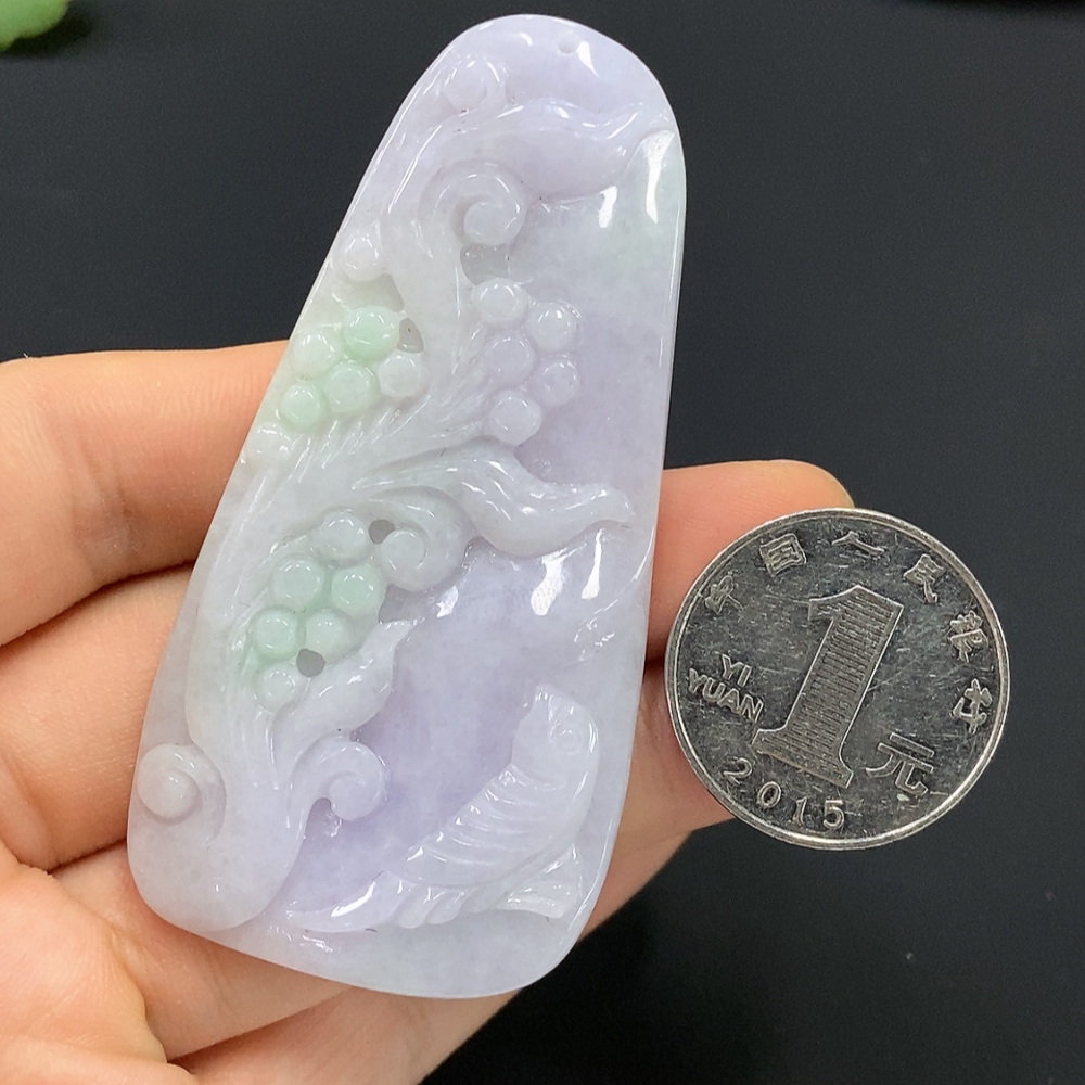 F15636775 Jadeite Flower and Bird Pendant, Total Weight 36.272g