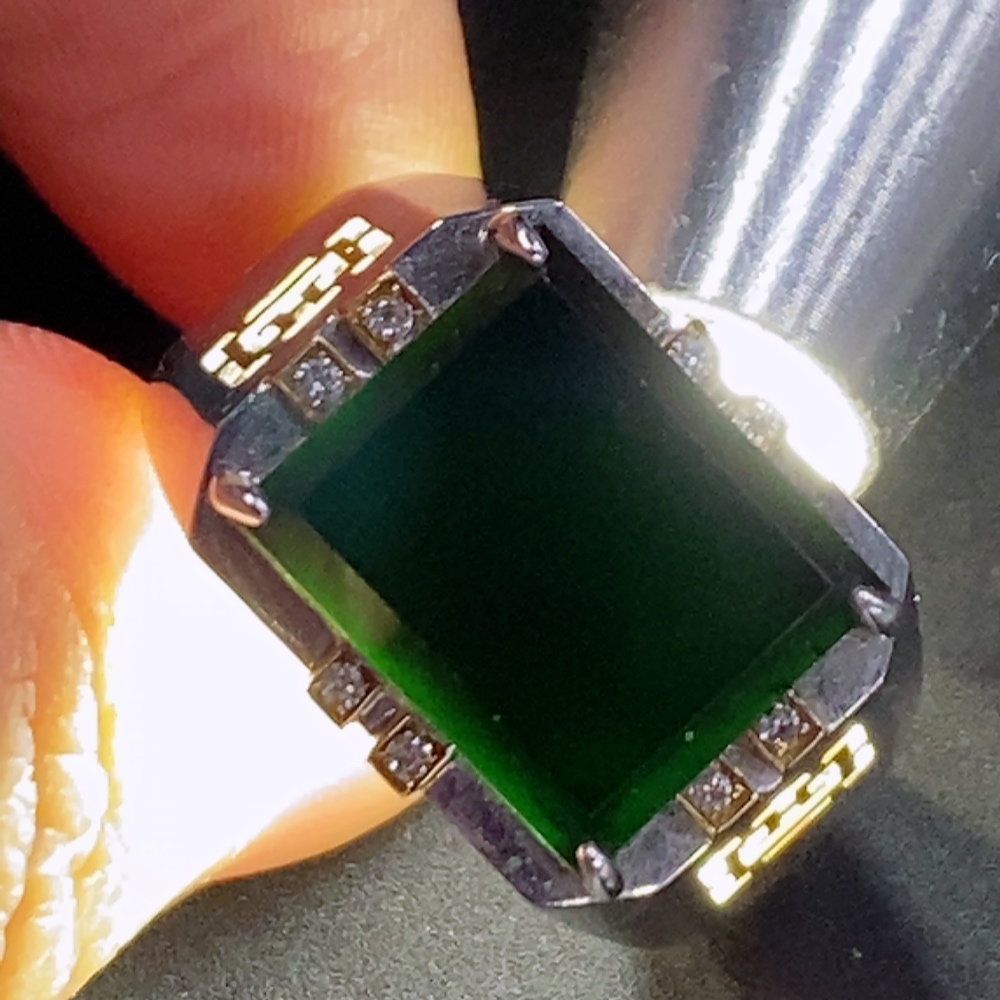 F33932429 Jadeite Inlaid Ring 18K Gold Size 18 Total Weight Approx. 8.8g