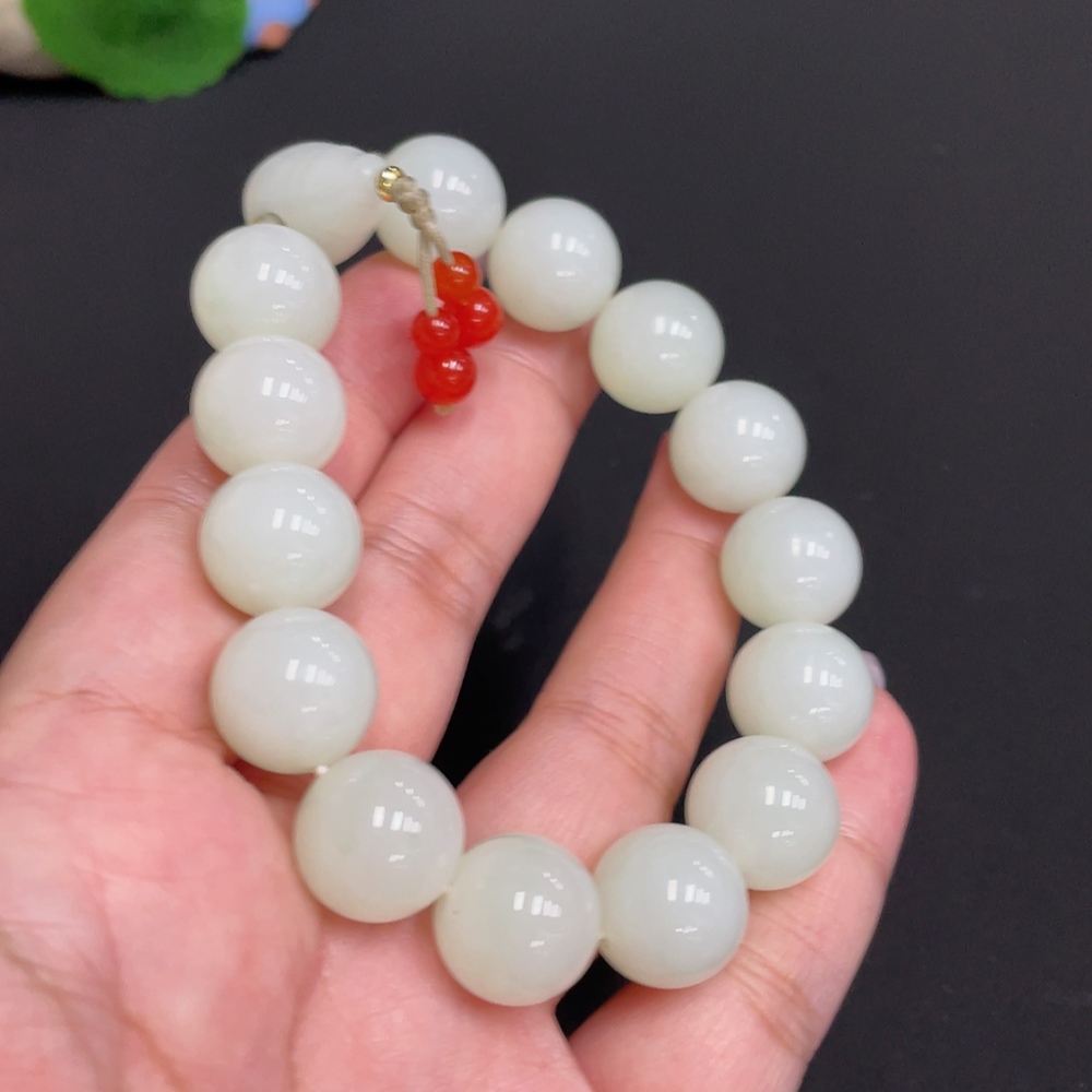 H33881630 Hetian Jade Bracelet, Approx. 13.7mm, Total Weight Approx. 63.8g, Contains Other Mineral Components, Beads Not Hetian Jade