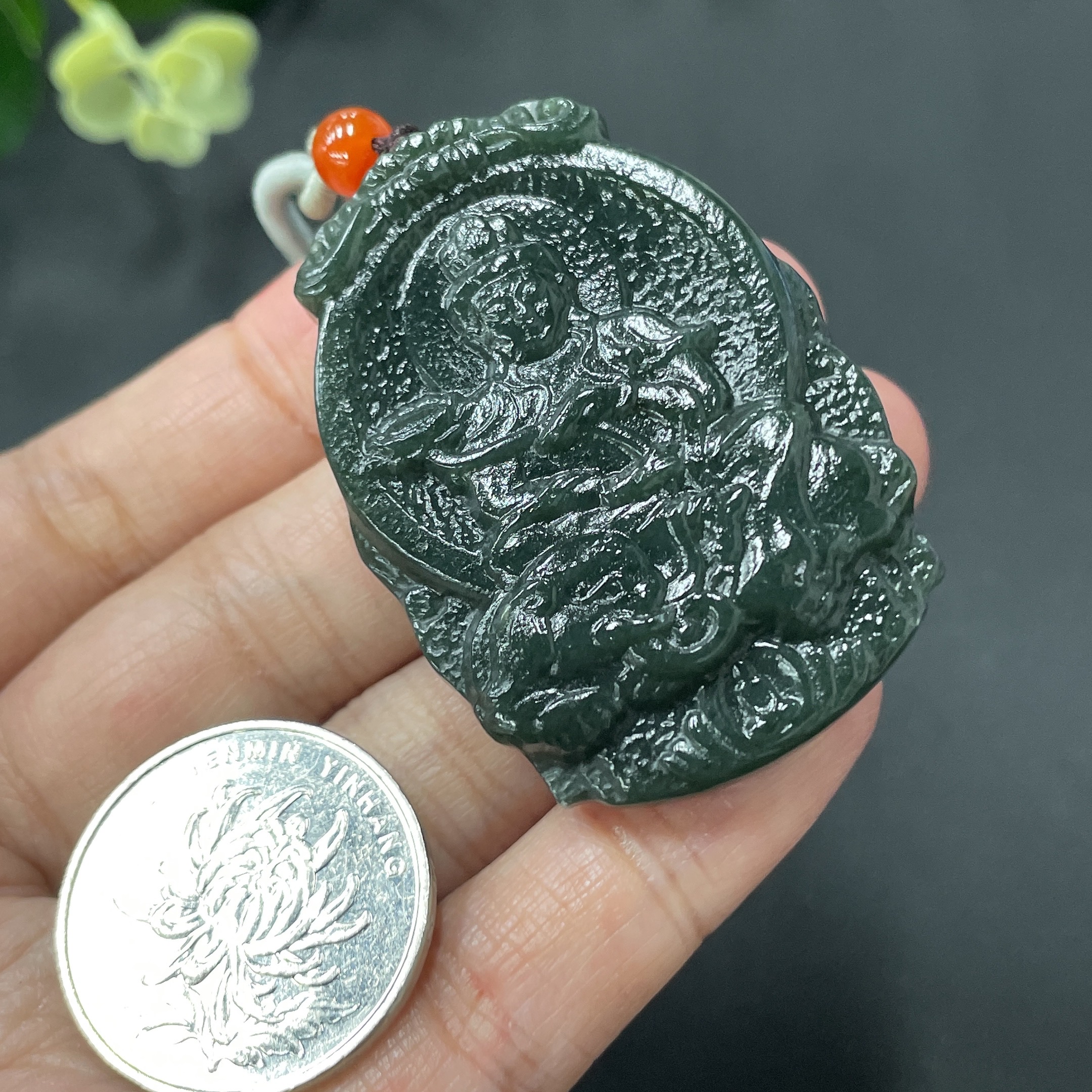 H10065552 Hetian Jade Samantabhadra Pendant, Total Weight 33g (including rope weight)