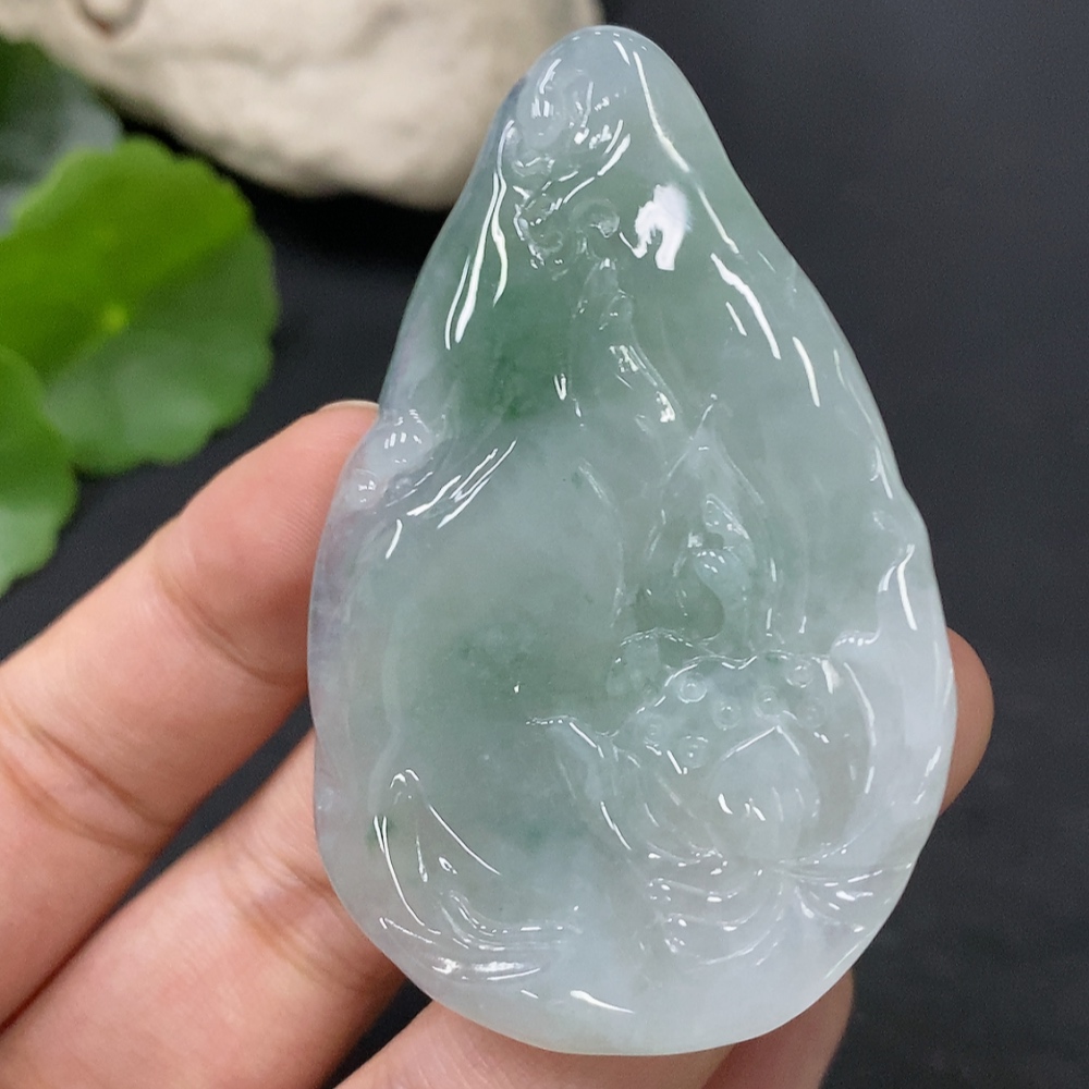 F28277459 Jadeite Lotus Pendant, Total Weight Approx. 27.32g