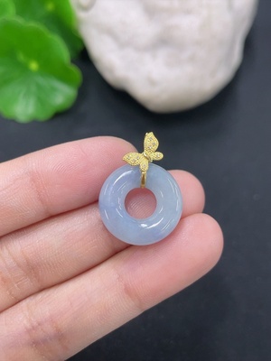F46566706 翡翠甜甜圈挂件 18k金扣头 配镶钻石 货品总重约2.3g