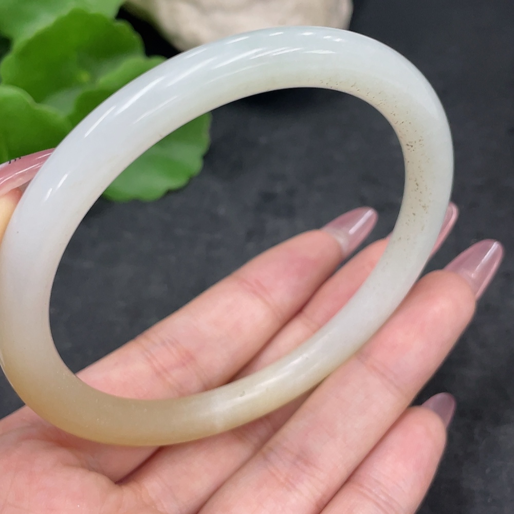 H33884993 Hetian Jade Round Bangle, Size 62.3, Total Weight Approx. 30.7g, Containing Other Mineral Components