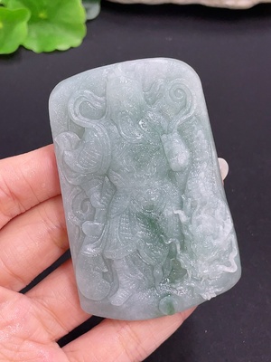 F41950347 翡翠挂件 关公 毛货 货品总重约89.13g