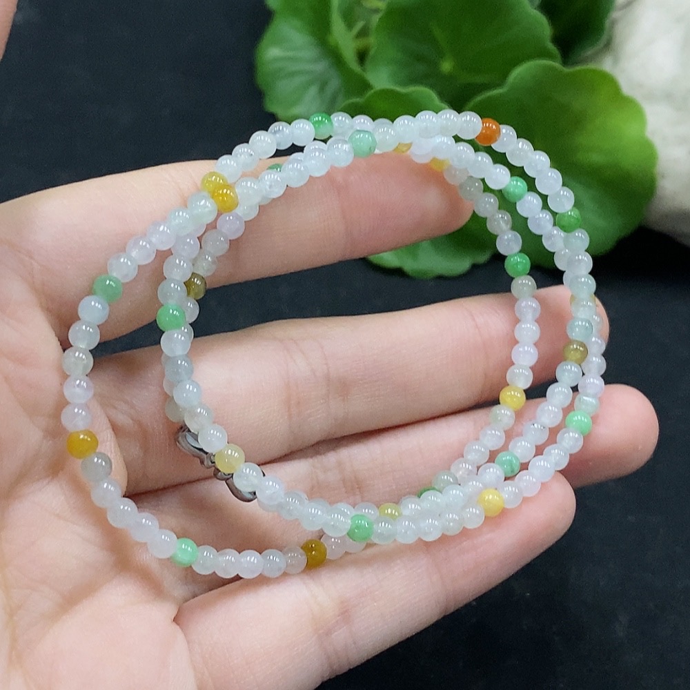 F35089933 Jadeite bead necklace, approximately 3.4mm, total weight about 11.06g, non-gold inlaid