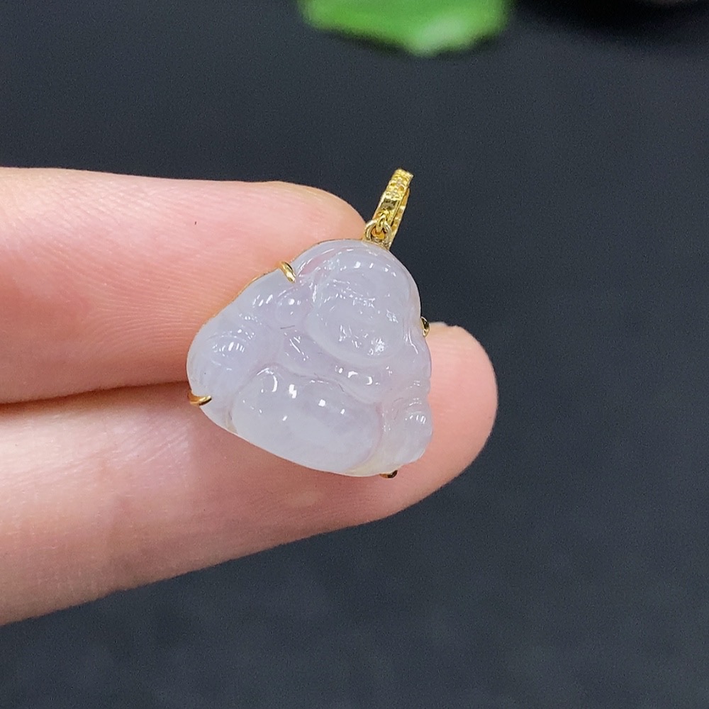 F33868255 Jadeite Buddha Pendant with 18K Gold Setting, Total Weight Approx. 1.8g