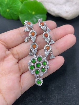 F46551661 翡翠蛋面镶嵌套链  非金 配石非A（红） 货品总重约11g