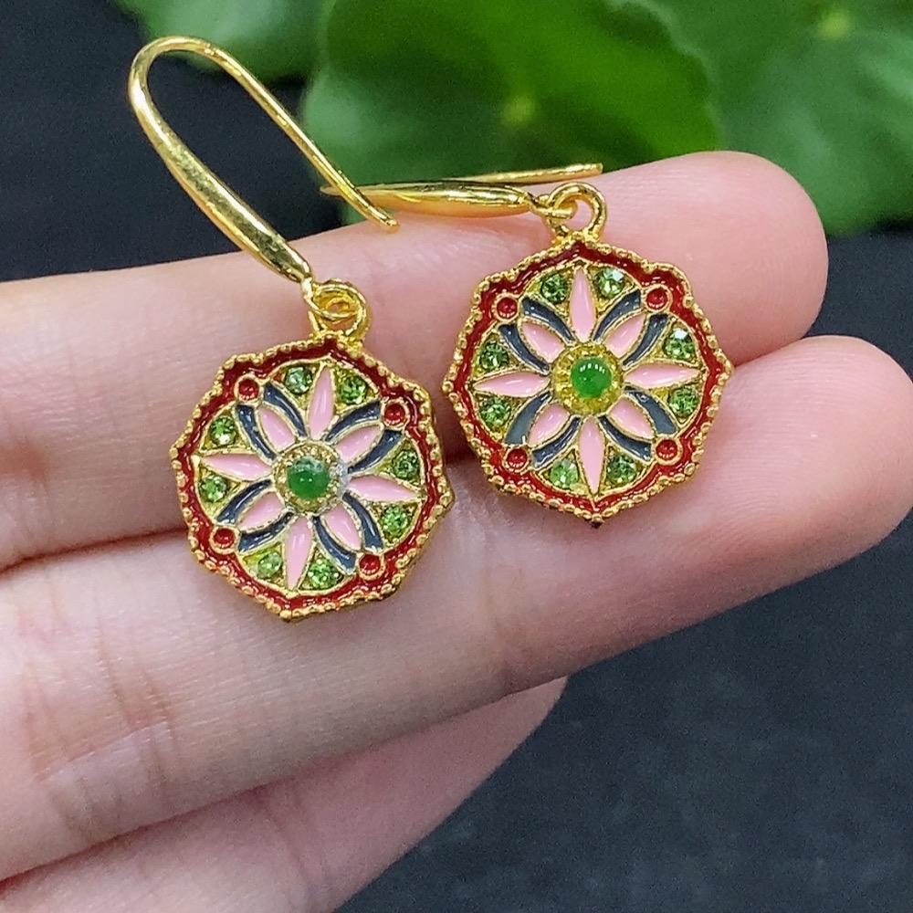 F35089824 Jadeite inlaid earrings, a pair, total weight about 3.9g (non-gold inlaid)