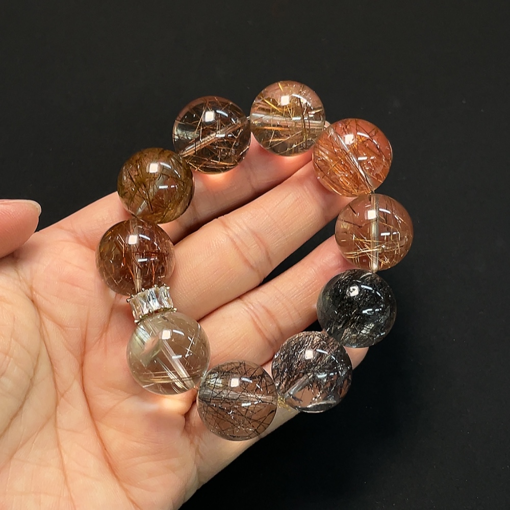 C44312777 Crystal Bracelet with Visible Organic Matter, Non-Gold, Total Weight Approx. 86.62g, Size 18-18.7mm