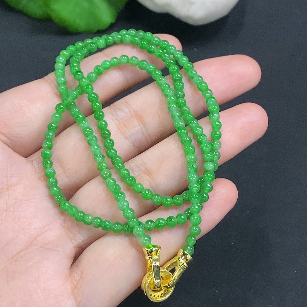 F24831719 Jadeite Bead Necklace Approx. 3mm Non-Gold Total Weight Approx. 10.6g