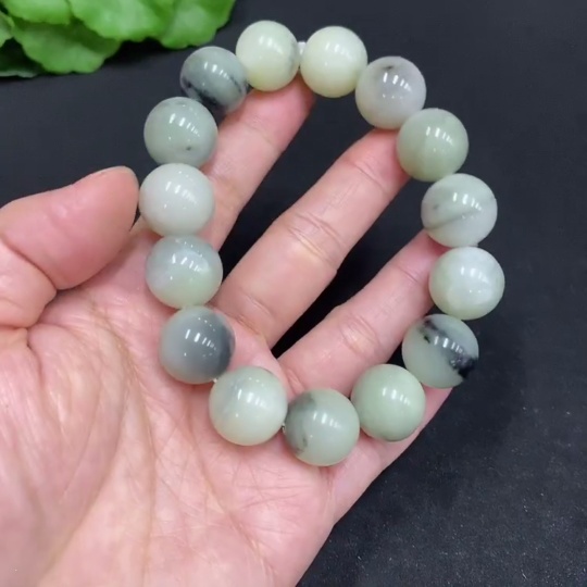 H32772007 Hetian Jade Bracelet, Approx. 14.5mm, Total Weight About 75.1g, Containing Other Mineral Components