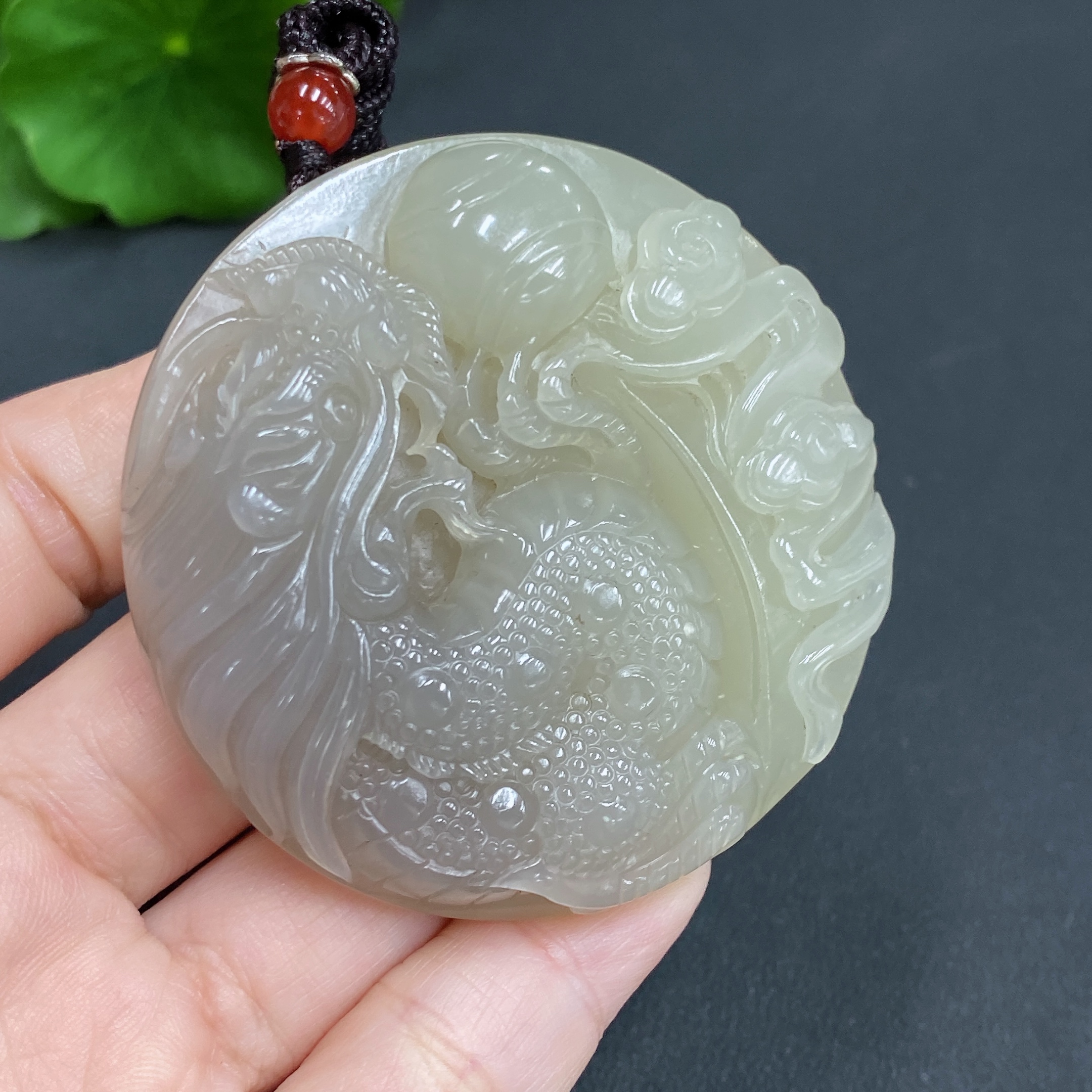 H16827761 Hetian Jade Pendant Dragon Plaque Gross Weight Approx. (with rope) 60.1g
