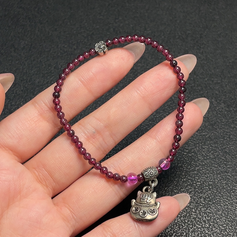 C34008988 Garnet Bracelet Non-Gold Total Weight Approx.5.86g Size About 3mm