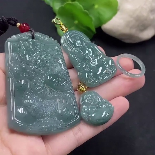 F34057674 Jadeite Dragon Plaque/Guanyin/Buddha Pendant / Ring Non-gold Inlaid Matching Beads Non-A