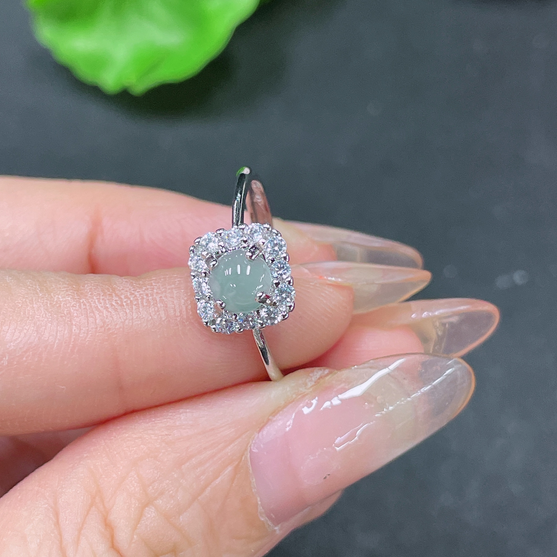 F34065026 Jadeite Inlaid Ring Non-Gold Adjustable Total Weight Approx. 1.4g