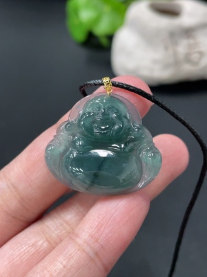 F34018923 Jadeite Buddha Pendant with 18K Gold Clasp, Product Weight Approximately 5.55g (excluding rope)