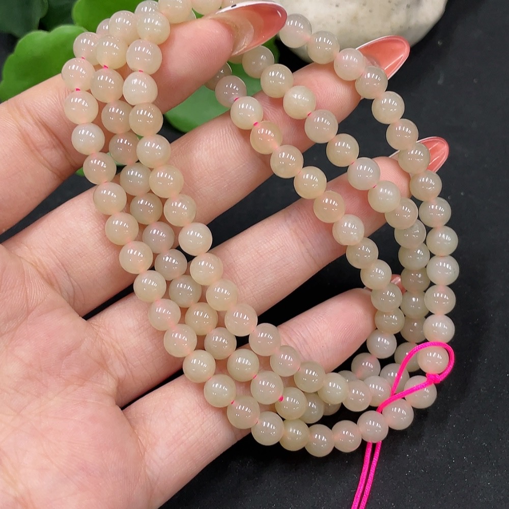H35112334 Hetian Jade Beaded Necklace, Approx. 5.8mm, Total Weight Approx. 37.3g