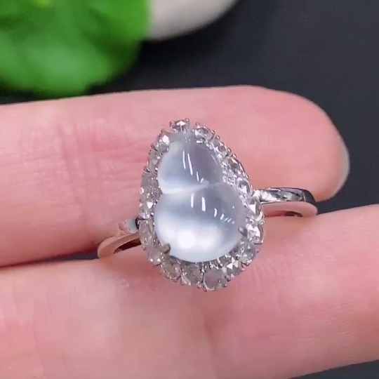 F31669196 Jadeite Gourd Inlaid Ring 18k Gold Total Weight Approx. 3.8g Size 16 With Diamond Accents