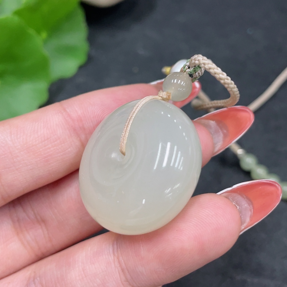 H34981182 Hetian Jade Pendant, Peace Buckle, Total Weight (including rope) 22.2g