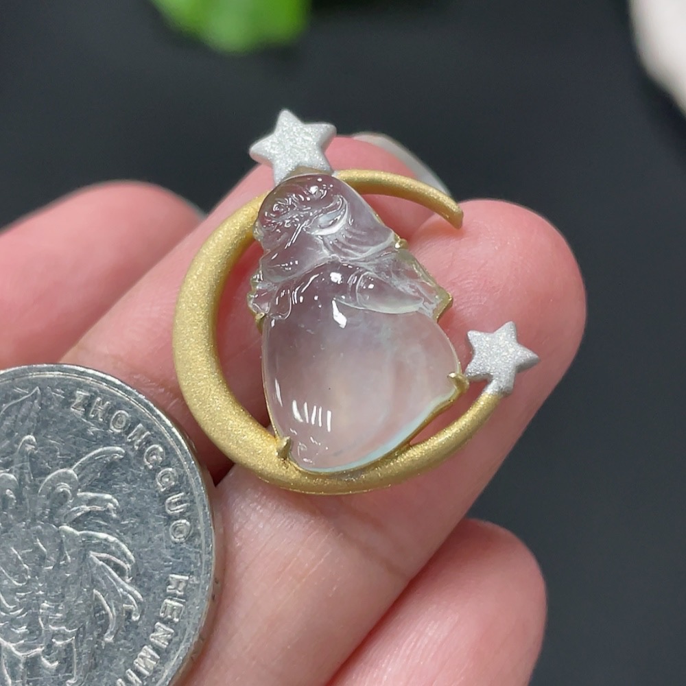 F21376856 Jadeite Angel Pendant with 18K Gold Setting, Approx. 3.37g