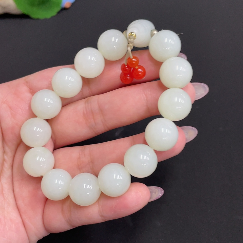H33881630 Hetian Jade Bracelet, Approx. 13.7mm, Total Weight Approx. 63.8g, Contains Other Mineral Components, Beads Not Hetian Jade
