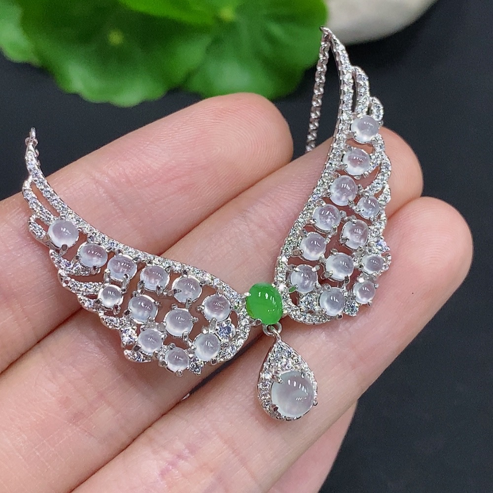 F33857288 Jadeite Cabochon Pendant Non-gold Setting Total Weight Approx. 8.5g (Incl. Chain)