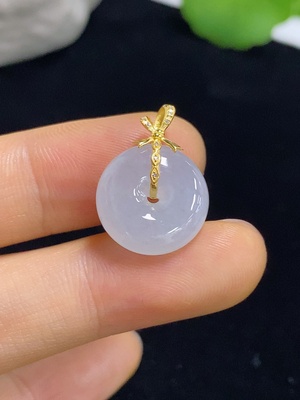 F46572299 翡翠平安扣挂件 18k 配镶钻石  货品总重约2.48克