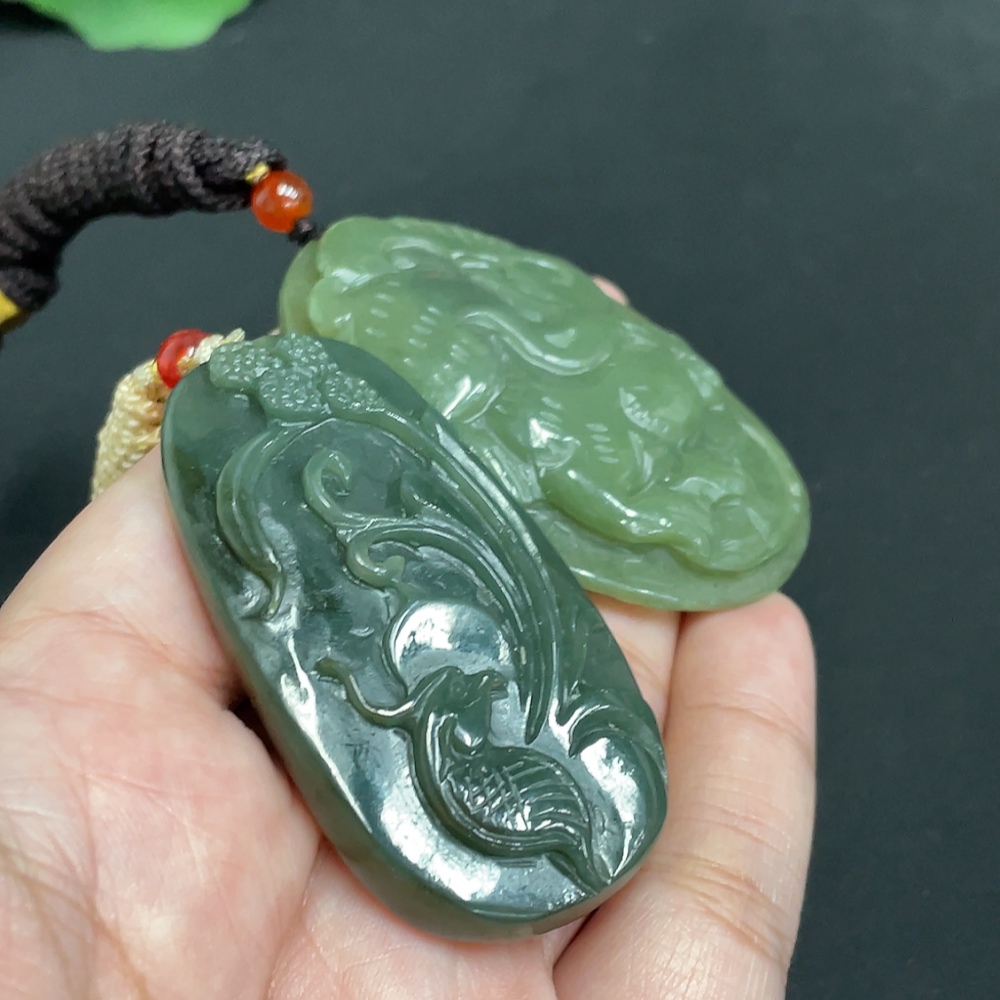 H31677537 Hetian Jade Pendant Rabbit Magpie Total Weight Approx. [with Rope] 77.2g