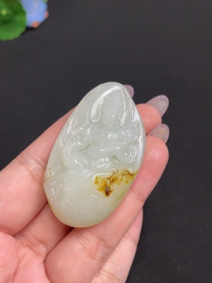 H33901172 Hetian Jade Pendant, Guanyin, Undetermined Skin Color Origin, Total Weight Approx. 48.2g