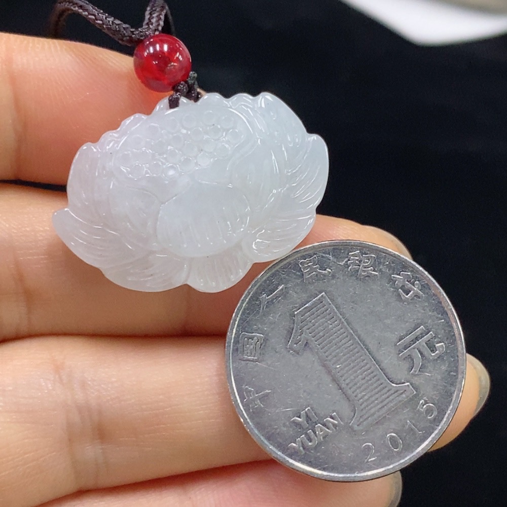 F32707078 Jadeite Lotus Pendant Total Weight Approx. 8.05g (Including Rope Weight)