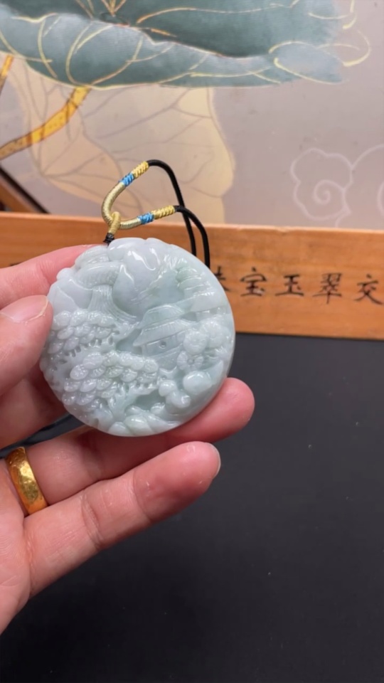 F34035503 Jadeite Landscape Pendant, Total Weight Approximately 70.8g (Including Rope)