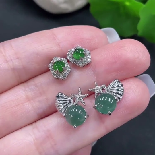 F27095438 Jadeite Inlaid Earrings Sell as a Lot (Non-Gold Inlaid)